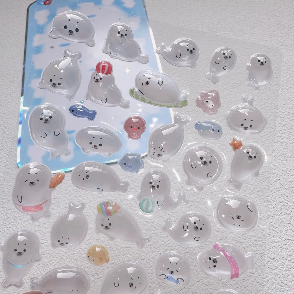 NEKONI Cute Animals Seal Bear Penguin 3D Stickers Scrapbooking DIY Journaling Stationery Diary Cute Stickers School Supply