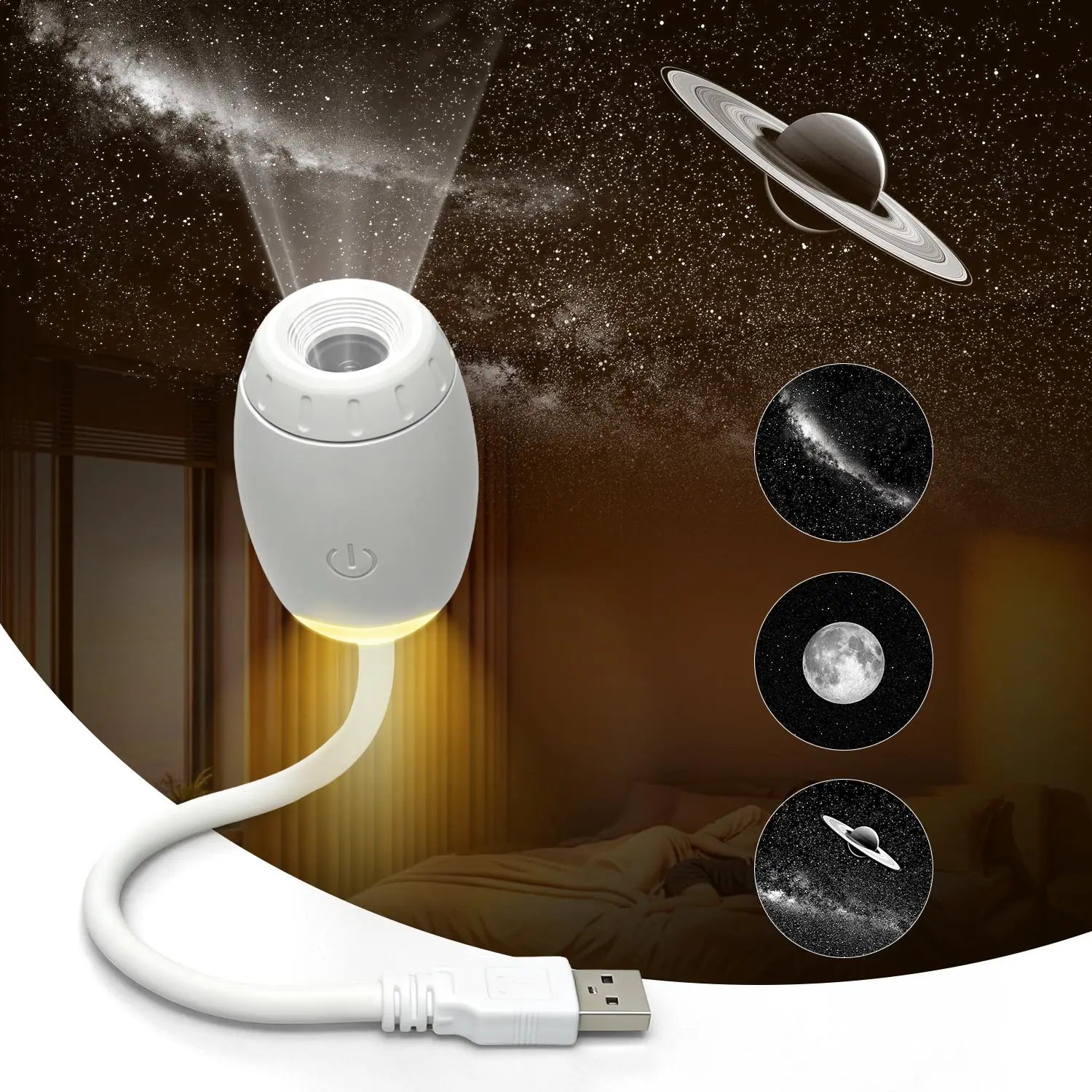 Romantic LED Starry Sky Night Light USB Powered Saturn Galaxy Projector Lamp for Car Roof Party Room Ceiling Decor Plug and Play