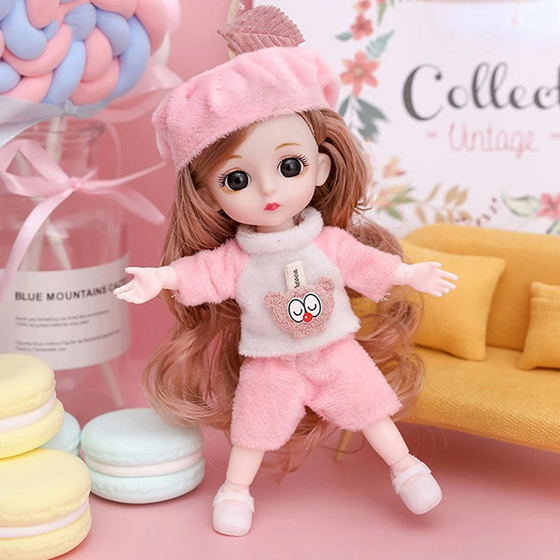 Mini 16cm BJd Doll 13 Movable Joint Girl Doll 3D Big Eyes 1/12 Fashion Princess Doll DIY Dress Up Toy Doll With Clothes Gift