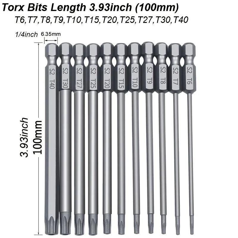 Torx Screwdriver Flat Head Tamper Proof Security Drill Bit Set for Electric Drill Magnetic Extension Adapter Star Hex Spline Bit