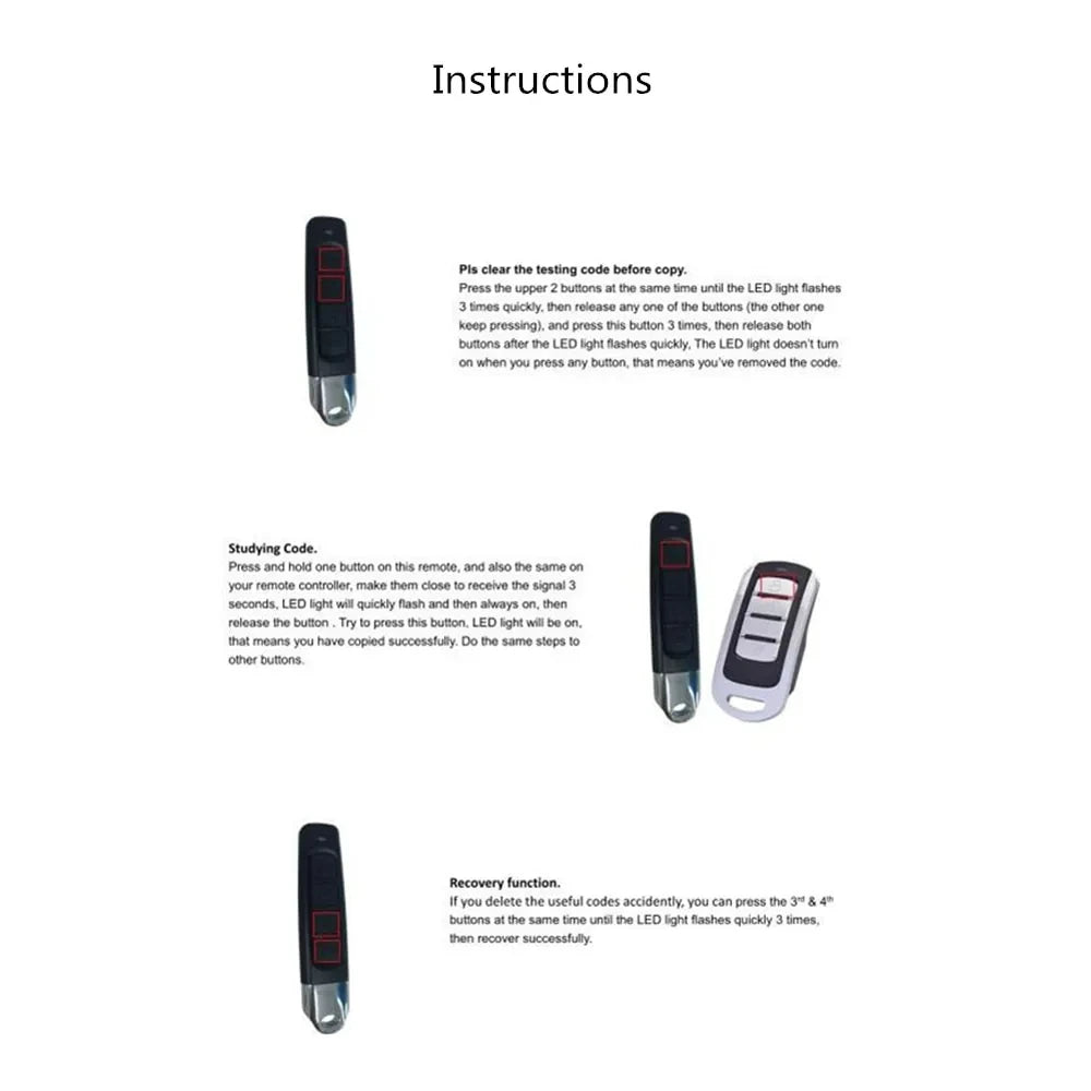 1~10PCS 433MHz Auto Copy Remote Control Electric Garage Door Opener Remote Controller Duplicator Clone Cloning Code Transmitter