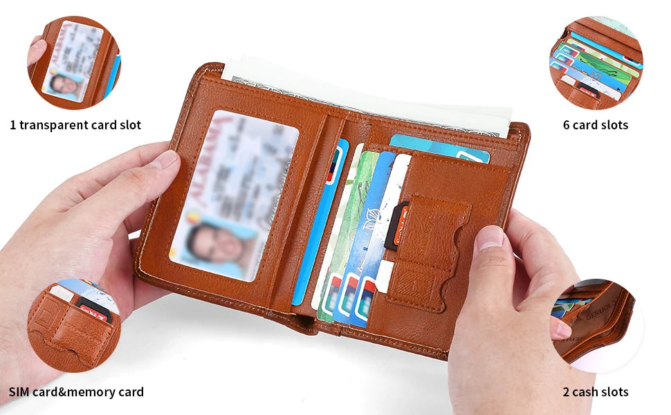GERUOLA Slim RFID Shielded Genuine Leather Wallet for Men-Multifunctional ID & Credit Card Holder Dark Brown with Embellishments