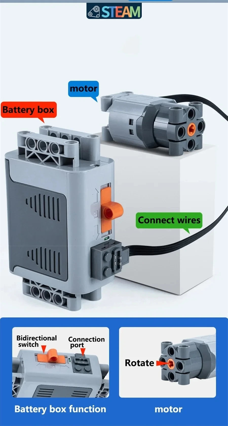 [Motor+Battery Box] 9686 Technology Building Block Set Gear Transmission Principle Model Children's Puzzle Toy Building Blocks