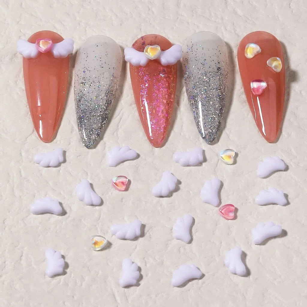 50pcs Cute Angel Wings Nail Charms Bulk Wing AB Flatback Resin Nail Parts Glitter Crystals Jewelry DIY Nail Decoration