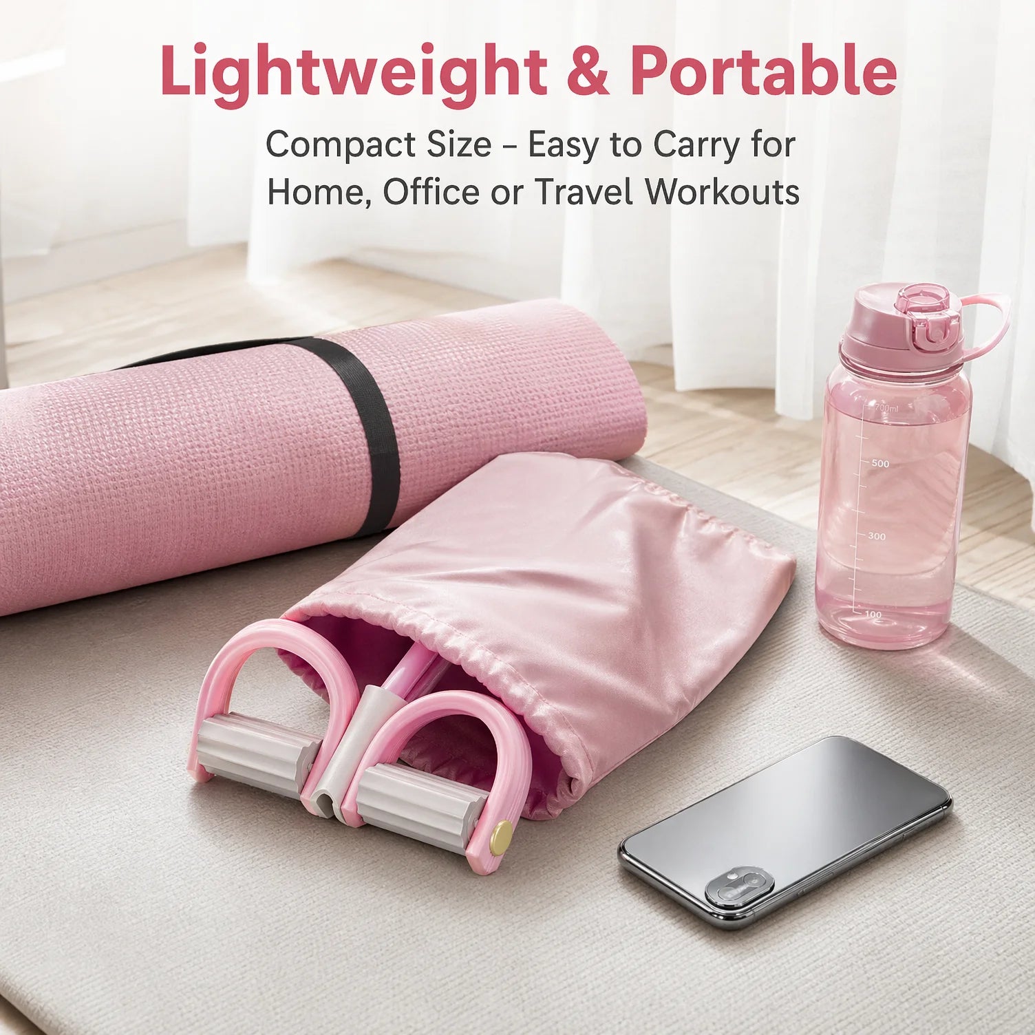 Pink 6-Tube Foot Pedal Resistance Band Space-Saving Figure Sculpting Tool Portable Home Fitness for Ab Core Back Shaping