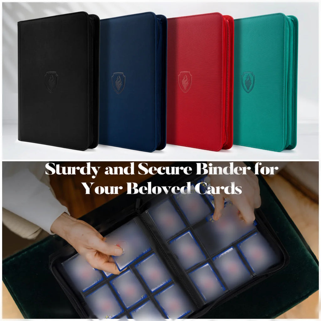 9 Pocket Zipper Card Binder, 360 Trading Card Holder Book, Premium PU Cover Zip Binder for Cards, Durable Side Loading Card