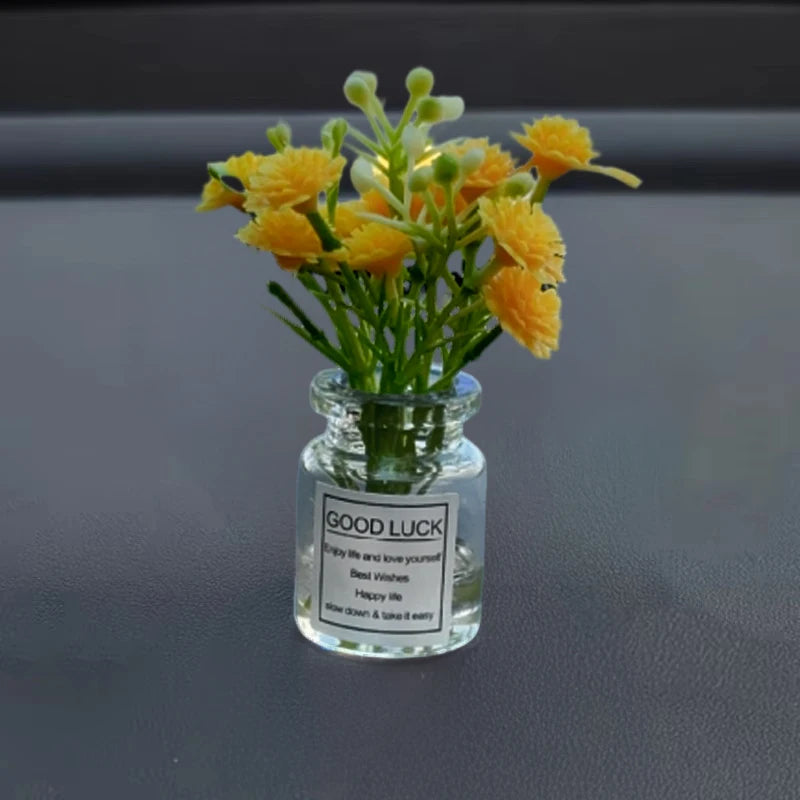Delicate Miniature Potted Flowers Assorted Colors Car Dashboard Greenery Decor Tabletop Figurines for DIY Crafts Home Ornament