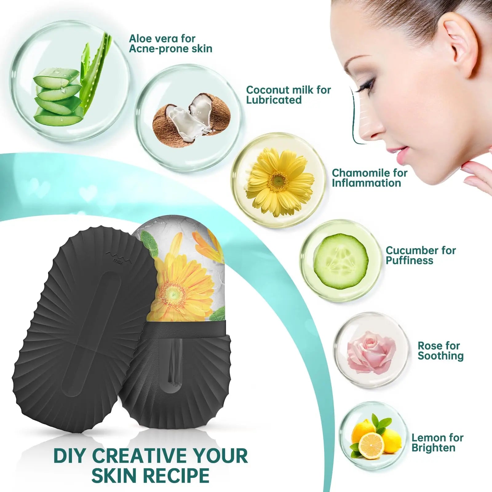 1/2/3pcs Ice Face Roller Facial Skincare Ice Roller Facial Roller GuaSha Face Tool Set Face Massage Roller Lifting Contouring