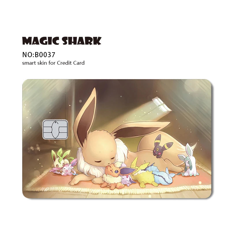 Maigc Shark Cute Pokemons Mewtwo Eevee Pikachu Gengar Sticker Film Cover for Debit Credit Card No Fade