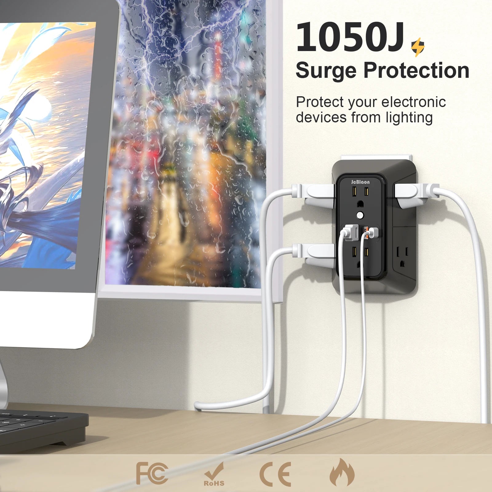 US Plug Power Strip Multitap 6 AC Outlets 2 USB 2 Type C Port Charge Electrical Socket Network Filter Fast Charging Home Office