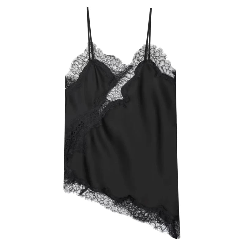 HXAO Women's Cropped Lace Top Slip Backless Sexy Blue Top Women Sleeveless Camisole Party Tops Asymmetric Black Yellow Top