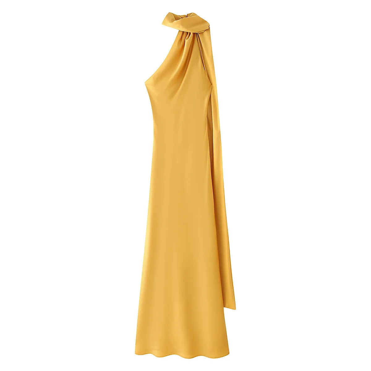 VEITCHE Elegant Women's Soft Silk Satin Long Dress Halter Backless Sleeveless Maxi Dresses Summer Lady Long Ribbon Party Gowns