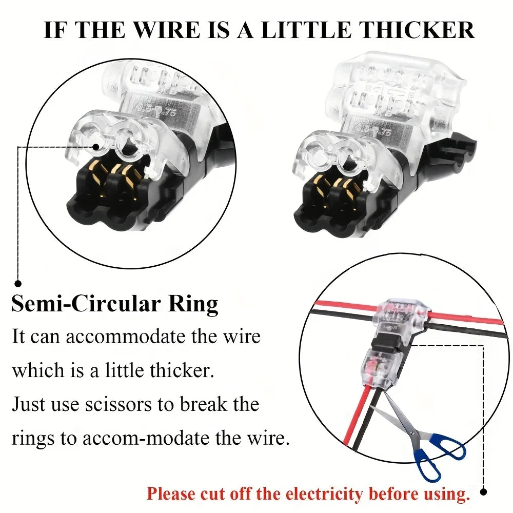 10PCS Wire Connectors Low Voltage Wire Connectors Solid Connection,T Tap Wire Connectors, T Type 2 Pins Wire Splice Connectors