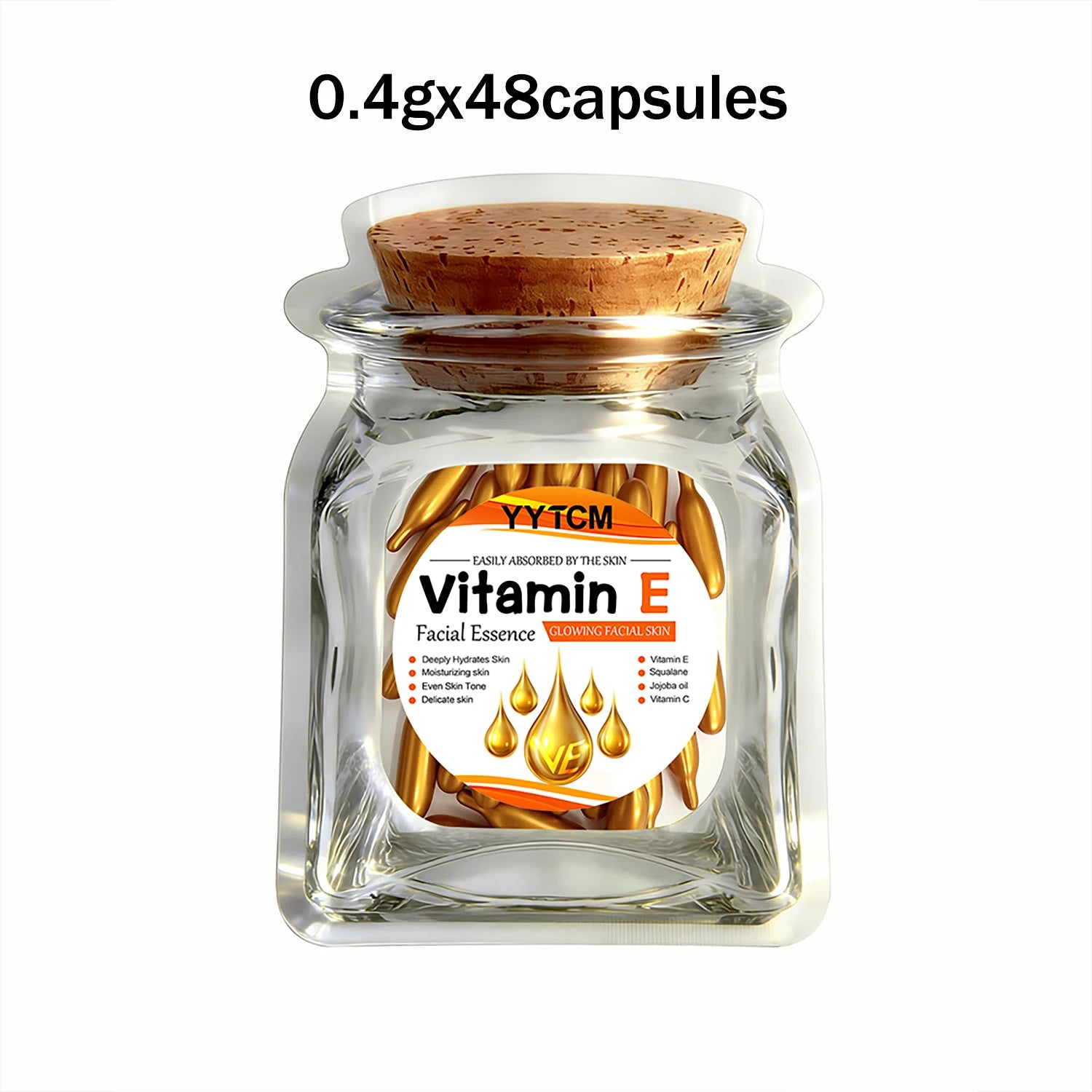 Vitamin E Deep Moisturizing Capsule Essence, Hydrates and Smooths Skin, Contains Plant-Based Squalane, Vitamin C, Deep Hydration and Skin Brightening Essence (0.4Gx90 Capsules)/Bottle-1 Bottle