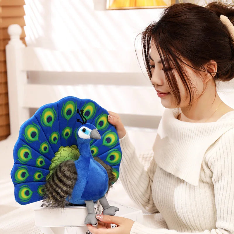 Cute Simulation Green Peacock Plush Toy Blue Peacock Doll Decorative Ornament Gift Bird Doll Zoo Souvenir Ornament Photo Props