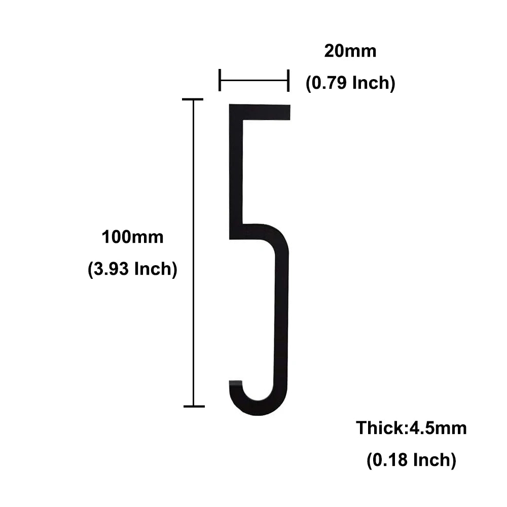 4 Inch 100mm Self Adhesive Big Modern Door Number for Exterior House Apartment Plaque Mailbox Address Digits Sticker Sign Black
