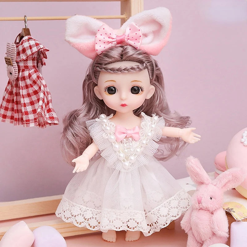 Mini 16cm BJd Doll 13 Movable Joint Girl Doll 3D Big Eyes 1/12 Fashion Princess Doll DIY Dress Up Toy Doll With Clothes Gift