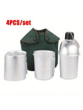 4pcs/set,Military Canteen Cookware Set Aluminum Alloy Canteen Multi-Functional Water Bottle with Grab Handled Cup Green Canvas