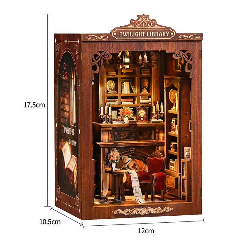 DIY Wooden Book Nook Insert Kit Doll Houses Building Toys Bookends Bookshelf Decor DollHouses Toys For Kids Xmas Gifts