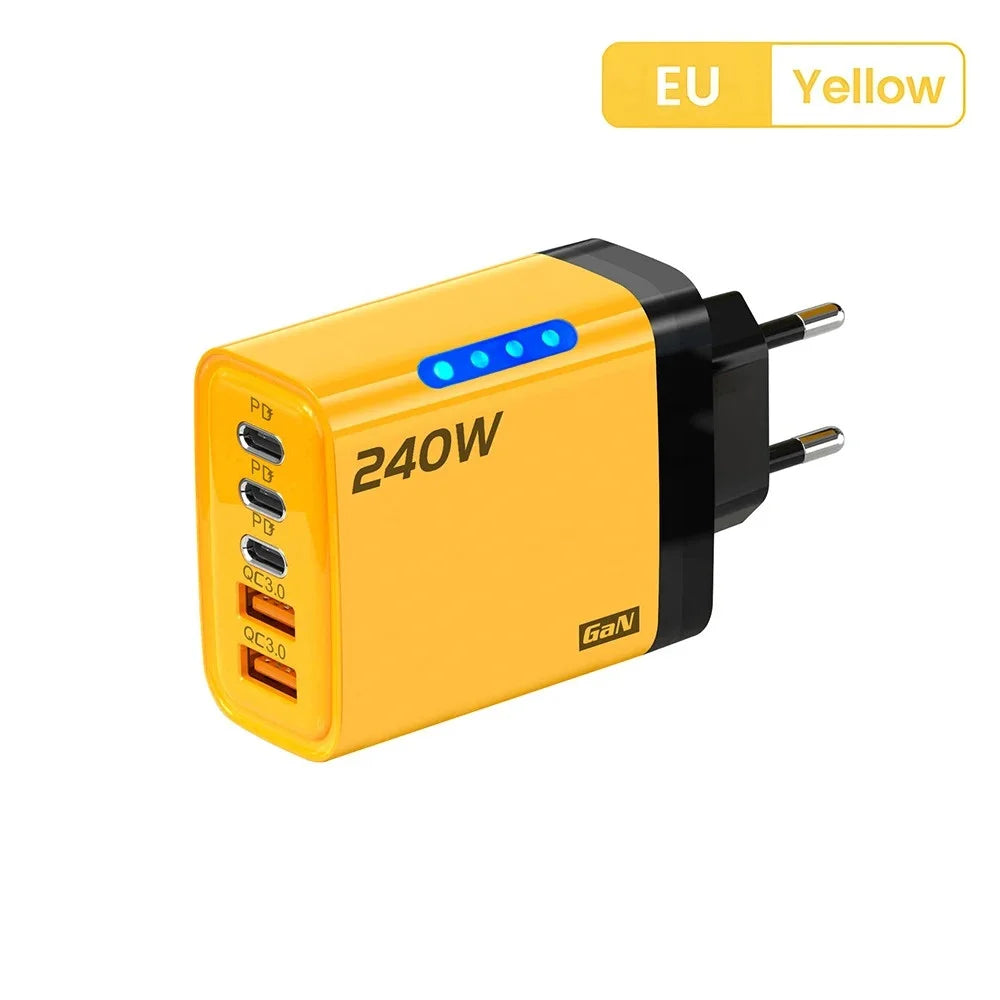 USB C GaN Charger 240W 5 in 1 Fast Charging Phone Charger Power Adapter For iPhone Samsung Xiaomi Type C EU/US Plug Wall Charger