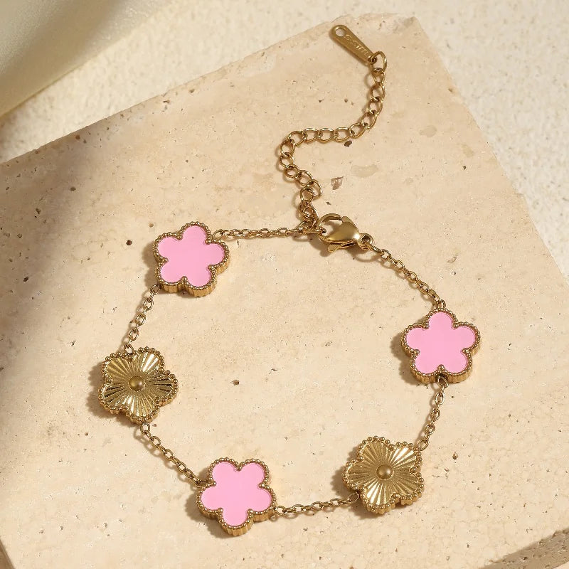Fashion Flower Stainless Steel Bracelets For Women Trendy Gold Color Metal Bracelet Party Birthday Daily Cute Romantic Jewelry