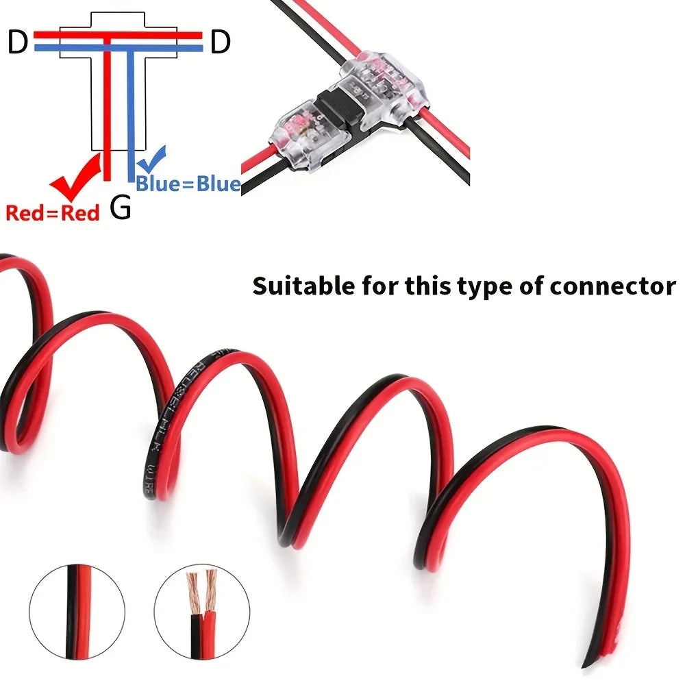 10PCS Wire Connectors Low Voltage Wire Connectors Solid Connection,T Tap Wire Connectors, T Type 2 Pins Wire Splice Connectors