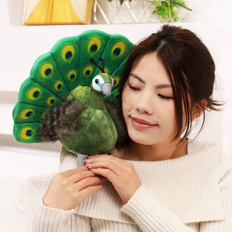 Cute Simulation Green Peacock Plush Toy Blue Peacock Doll Decorative Ornament Gift Bird Doll Zoo Souvenir Ornament Photo Props