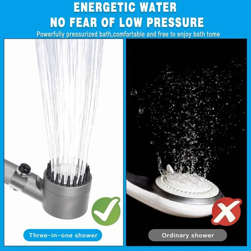 3 Modes Shower Head Adjustable High Pressure Water Saving Shower One-Key Stop Water Massage Shower Head with Filter Element
