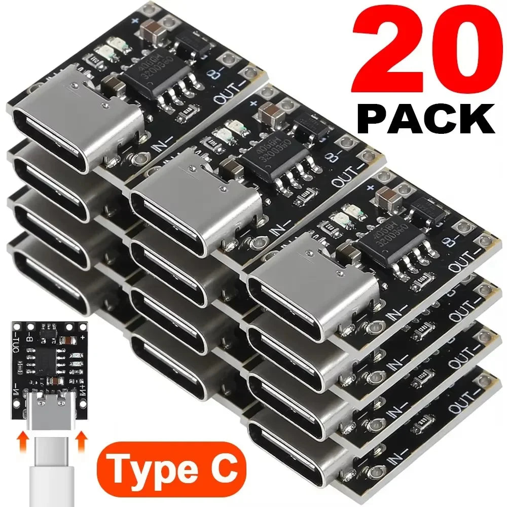 1-20PCS Universal USB Type C Charging Board 3.7V Lithium Battery Charger Board Over Module with Protection Circuit Connectors