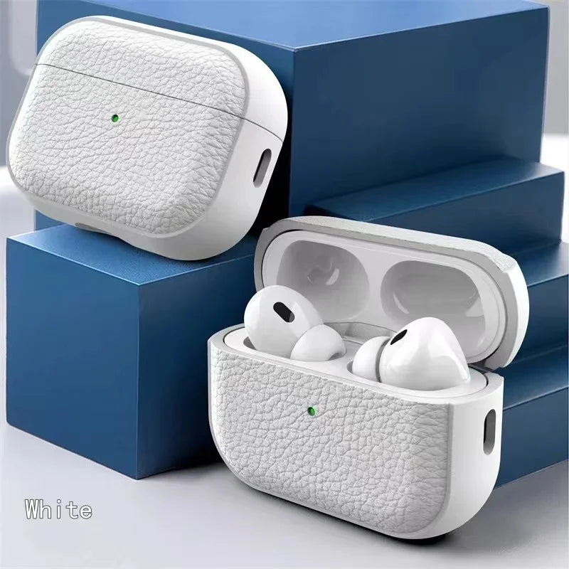 For Airpods Pro 1 2 Case Luxury Lychee Leather Business Earphone Case with Hook Strap Headphone Cover For Apple Air Pods 4 3 2 1