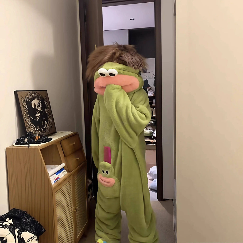 Long-haired Clownfish Women's Onesie Pajamas Men's Big Mouth Fish Hairstyle Autumn Winter  Weird Abstract Style  Loungewear