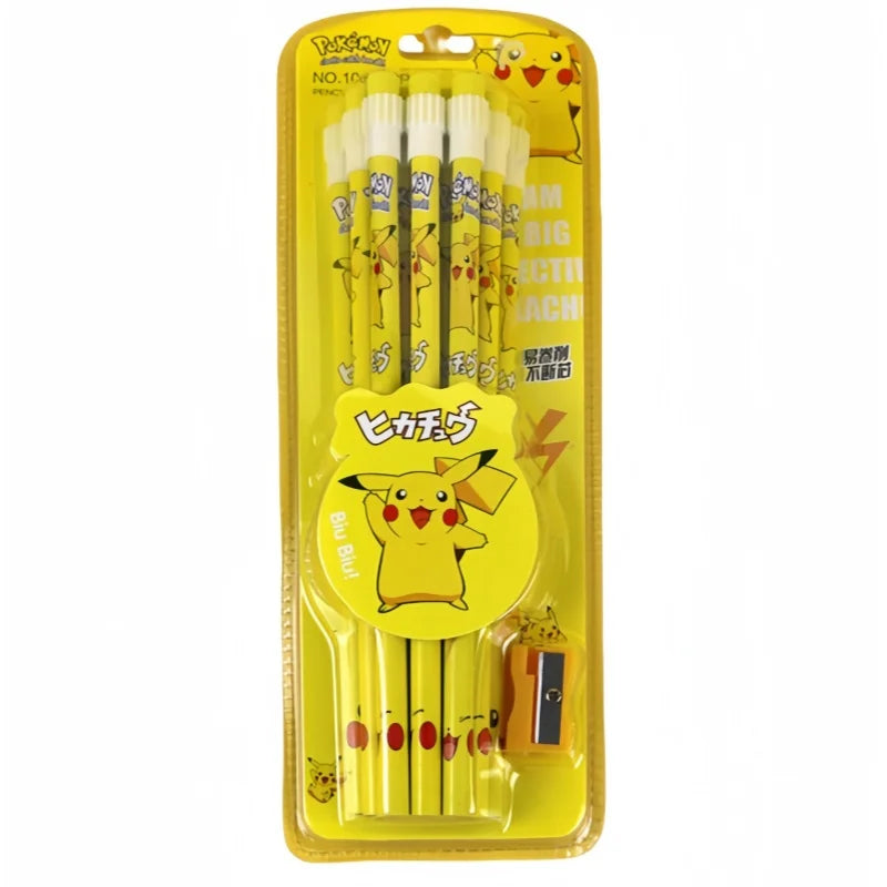 Pikachu Student Stationery Set Anime Kawaii Pencil Case Pencil Ruler Eraser Zipper Storage Bag for Kids Birthday Gift