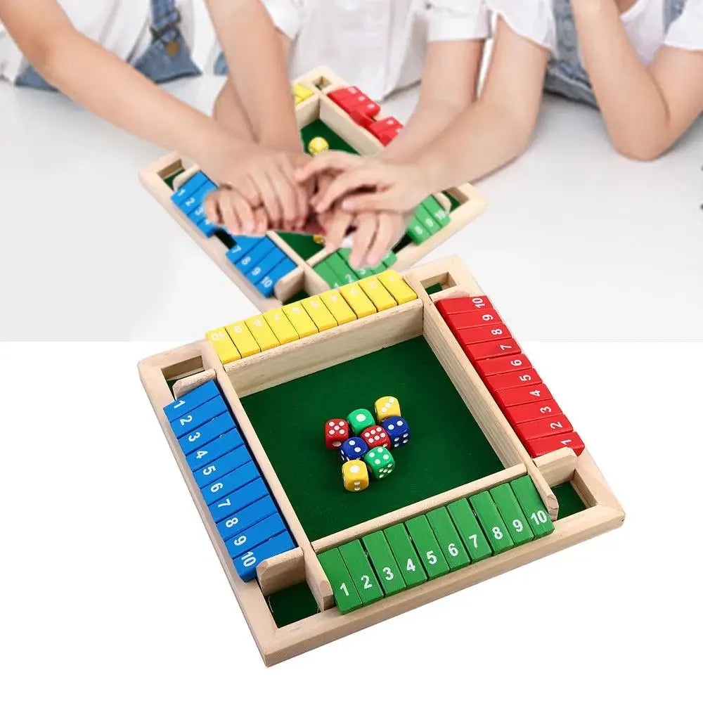 Wooden Arithmetic Dice Board Game – Flip Card Box with 4-Sided Number Tiles, Fun Multiplayer Dice Game for Family & Party
