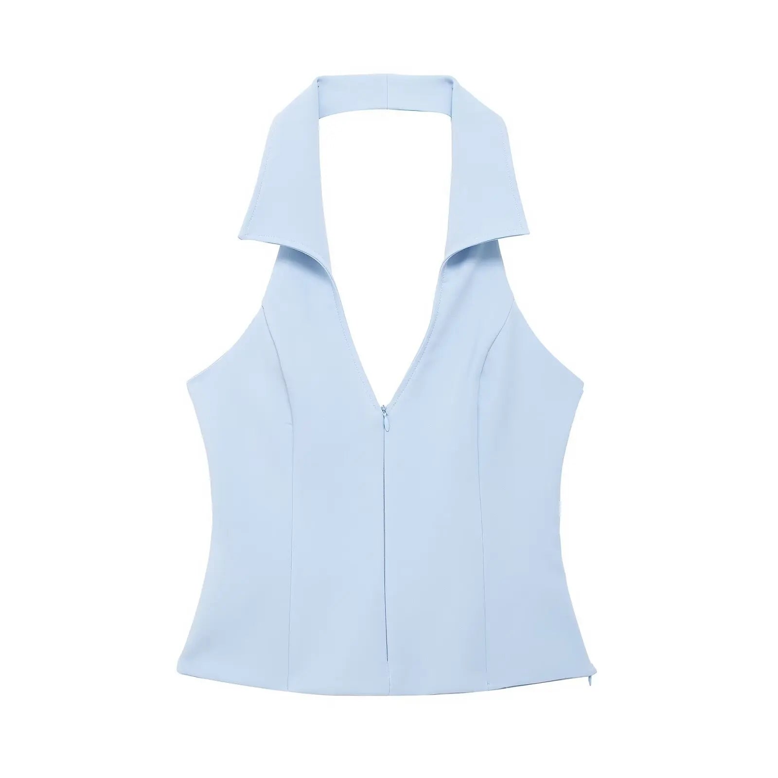Women Summer 2 Piece Set High Waist Back Pocket Mini Skirts Shorts Sexy V-Neck Sleeveless Backless Suspender Zipper Top