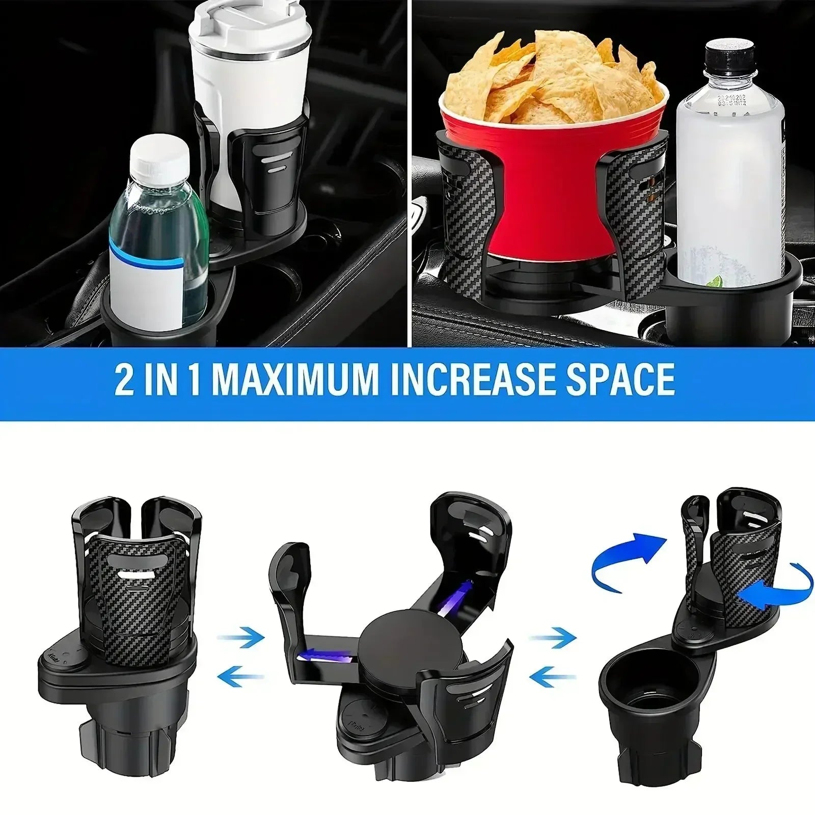 2026 Car Cup Holder Multifunction Adjustable Dual Cup Holder Expander Adapter Car Cup Mount Mobile Phone Holder