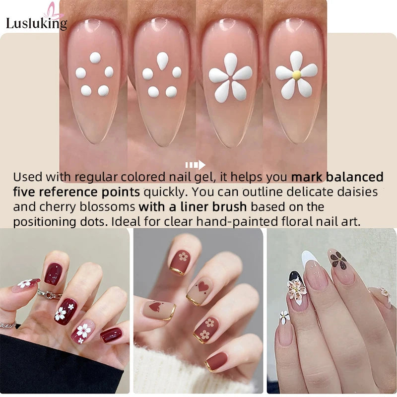 DIY Nail Art 5-Petal Dotting Tool Flower Creator 1.8mm Fine Tip Rhinestone Pickers Glitter Handle Manicure Nail Tools Brushes