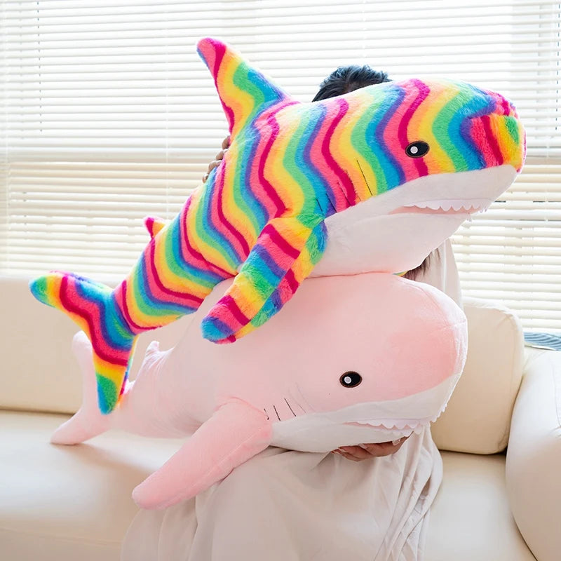 100cm Cartoon Hot Sell Soft Rainbow Shark Plush Doll Pillow Sea Creatures Colorful Shark Plush Toy Warm Hug For Boys Girls Gifts