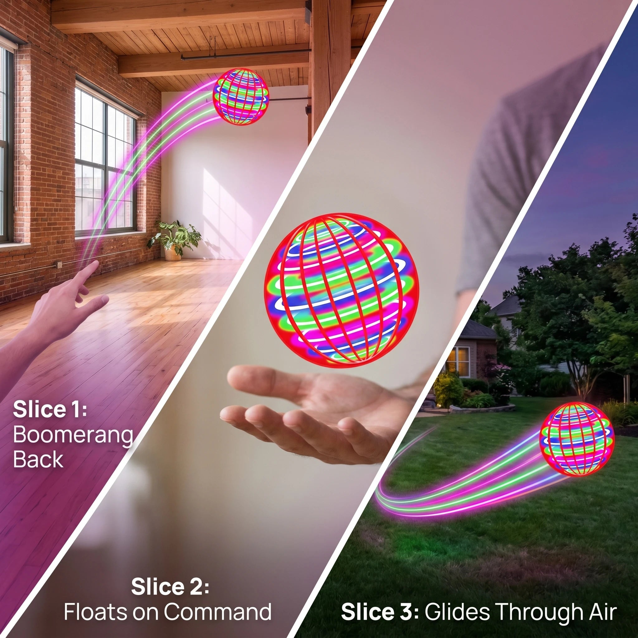 Hand Controlled Flying Ball with Colorful LED Lights, 360° Rotating Suspension Orb, Indoor Outdoor Sports Toy for Teens & Adults