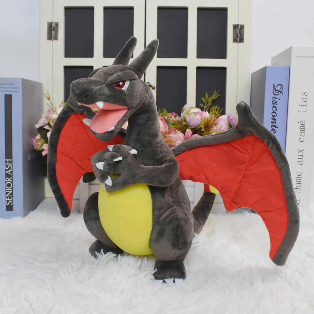 Shiny Charizard Plush Toy Stuffed Doll Collectible Cartoons for Boys Girls Gift Gray Collectible Soft Plushies Cute Cartoon 25CM