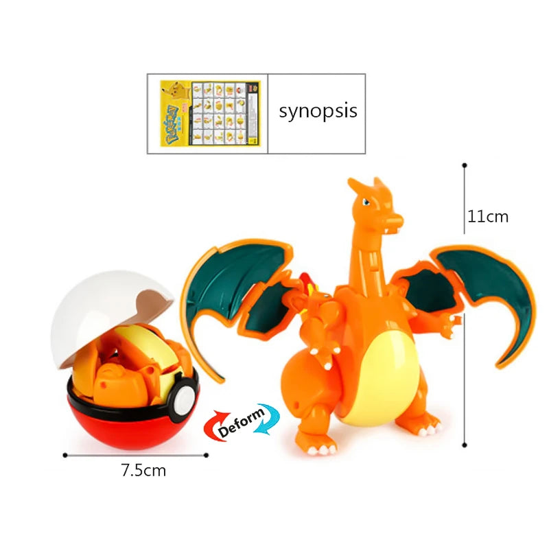 Funny Pokemon Transformation Cartoon Model Pokeball Pikachu Toys Scalable Anime Figure Dolls Model Ornaments Kids Birthday Toys