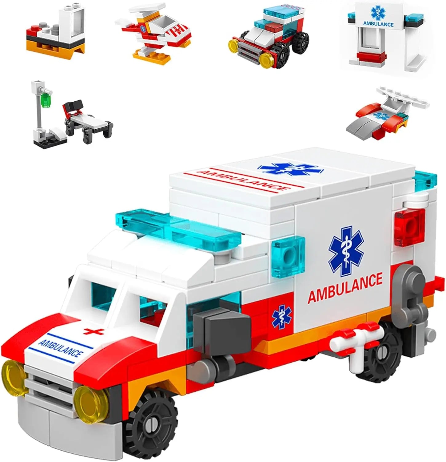 Ambulance Building Blocks Toy (122 Pieces) – 7 in 1 Emergency Vehicle Set, STEM Learning Creative Play, DIY Construction Toy fo