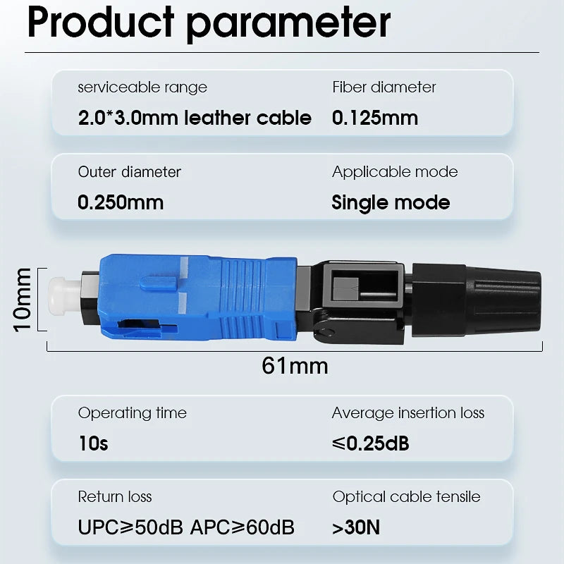 FTTH Optical Fiber Quick Connector Single Mode SCUPC/APC Leather Fiber Optic Cable Cold Splicing Fast Connector Assembly Tools