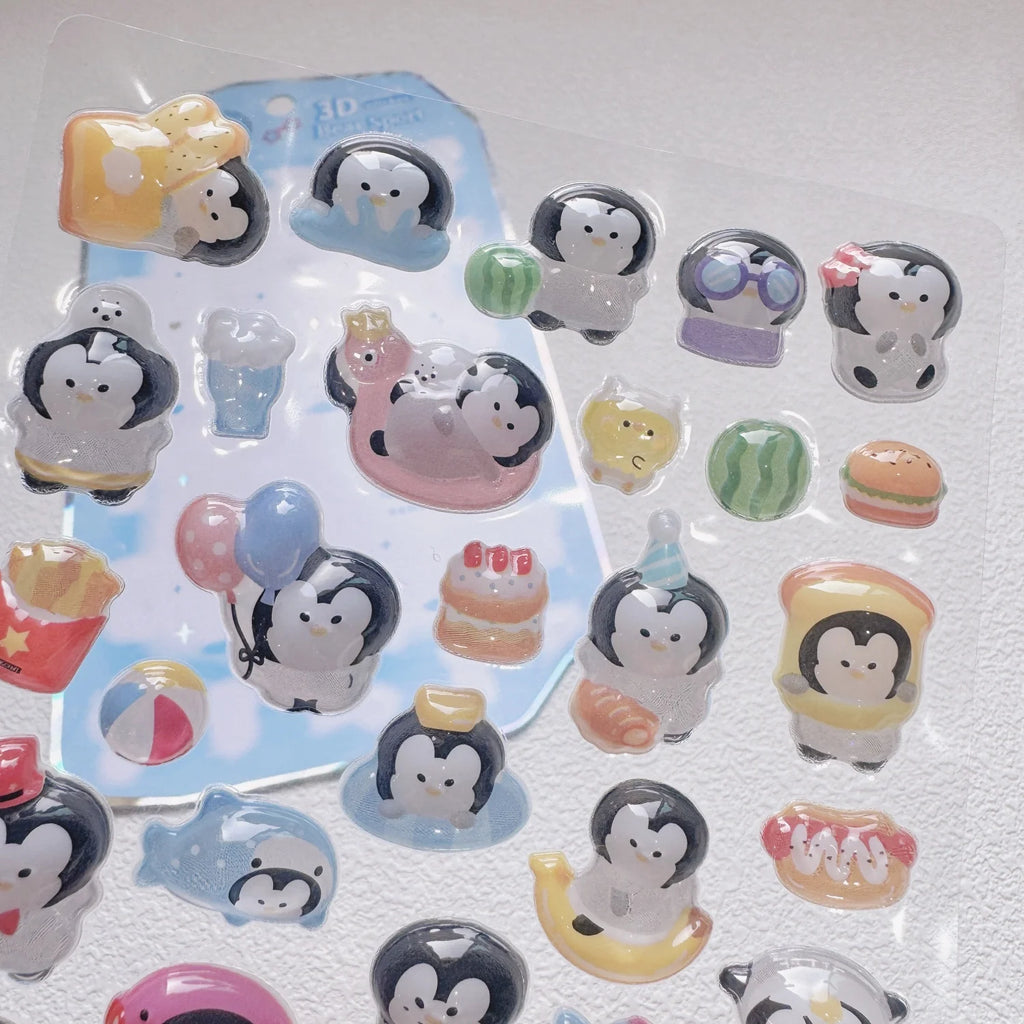 NEKONI Cute Animals Seal Bear Penguin 3D Stickers Scrapbooking DIY Journaling Stationery Diary Cute Stickers School Supply