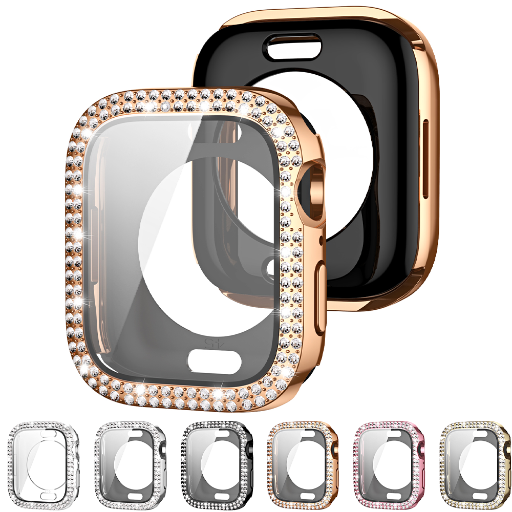 Bling Glass+Cover for Apple Watch Case 49mm 46 42 45 41 40 44mm Diamond Bumper+Screen Protector Iwatch Series 11 10 9 8 7 6 5 SE