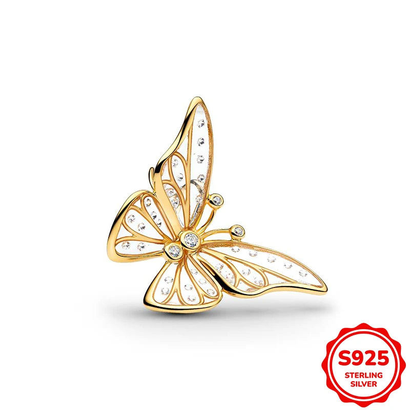 Charms plata de ley Disney Gold Plated Lily Flower Pendant Beads Fits 3mm Bracelets Necklace For Women Luxury DIY Fine Jewelry