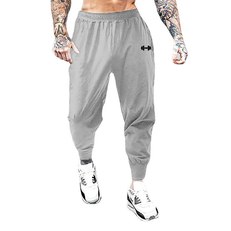 Gym Bodybuilding Fitness Sport Pants Men Casual Training Trousers Elastic Waist Ultra-thin Quick Dry High Waist Loose Long Pants