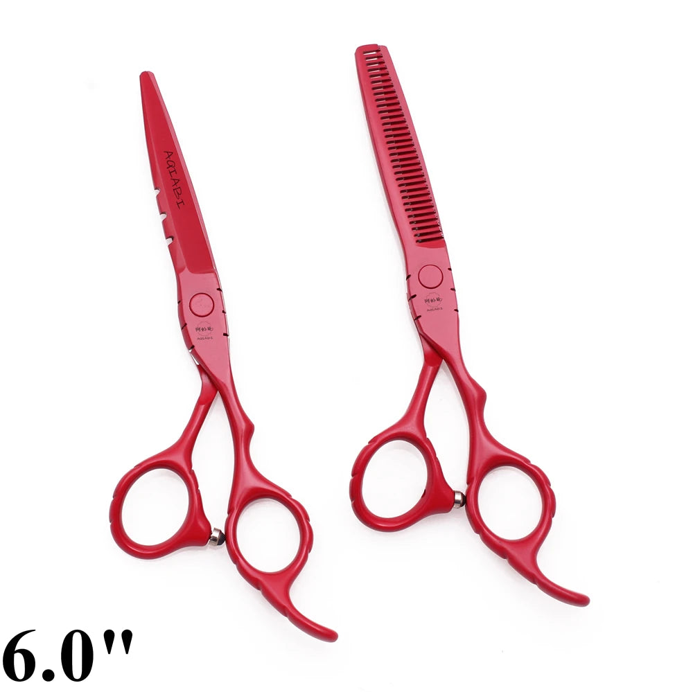 Professional Hairdressing Scissors 5.5" 6" AQIABI Japan Stainless Thinning Scissors Barber Shop Hair Cutting Scissors Red A1010