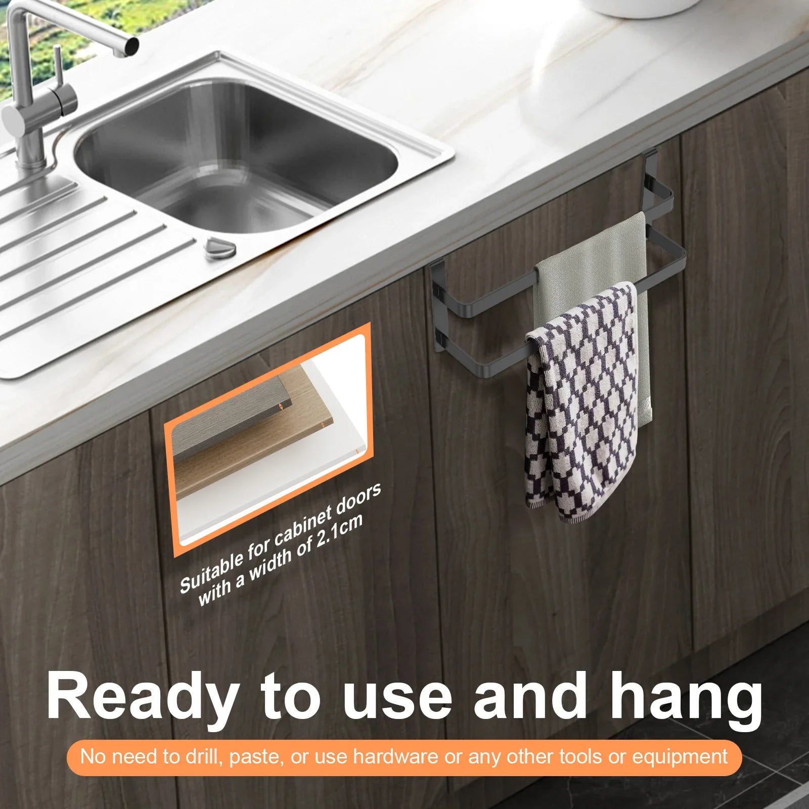2Pcs Double Layer Towel Rod Stainless Steel Over Cabinet Towel Rack Storage Organizer Bathroom Door Hanging Kitchen Rag Shelf