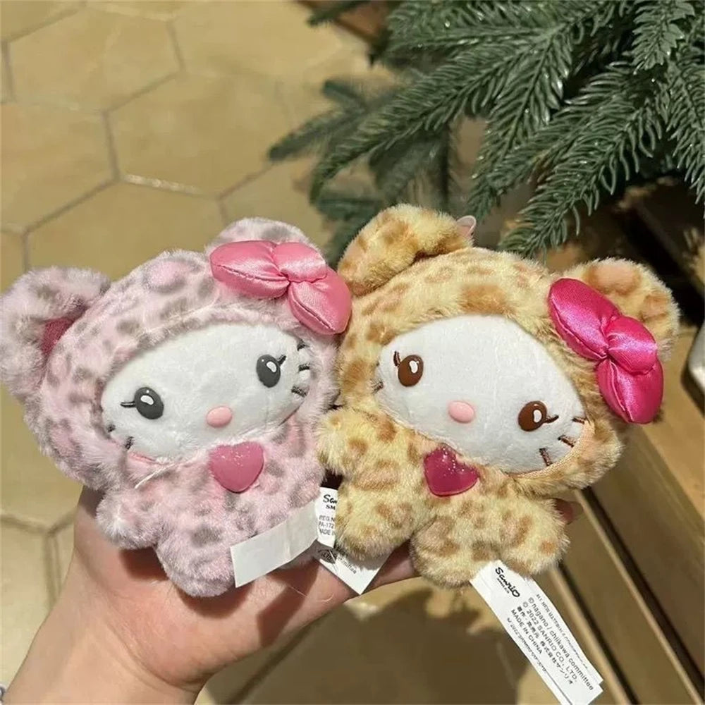 Sanrio Leopard Print Bear Series Hello Kitty Keychain Pendant Cartoon Kitty Cat Plush Doll Pendant Keychain Bag Decorations Gift