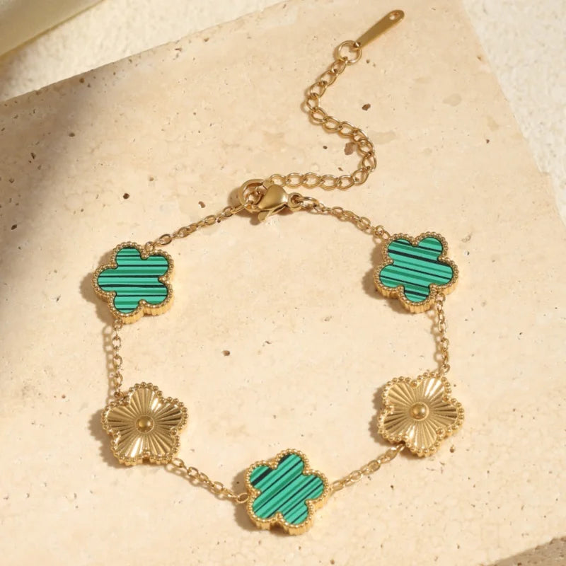 Fashion Flower Stainless Steel Bracelets For Women Trendy Gold Color Metal Bracelet Party Birthday Daily Cute Romantic Jewelry